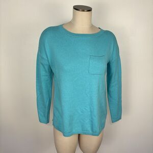 Talbots Womens SP Sweater Teal Blue Long Sleeve Sweater Cotton Wool Cashmere